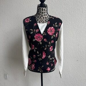 Jaclyn Smith vintage black floral vest with undershirt size L